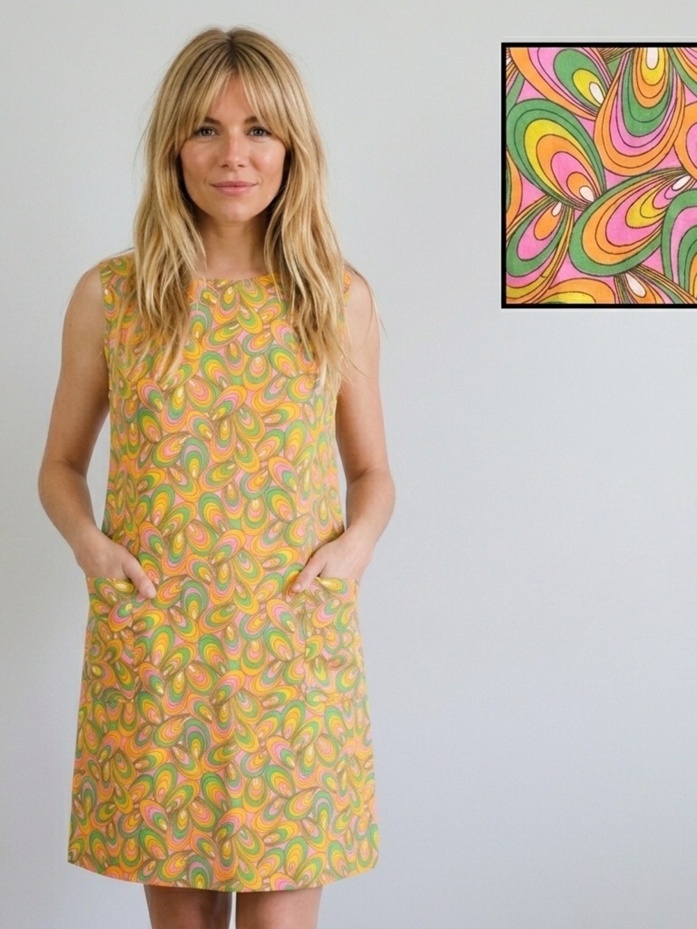 Vintage 60s Pink Psychedelic Swirly Pattern Shift Dress - Large
